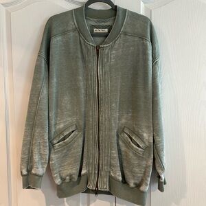 Free People Oversized Zip Up Moss Green Sweatshirt, Size XS